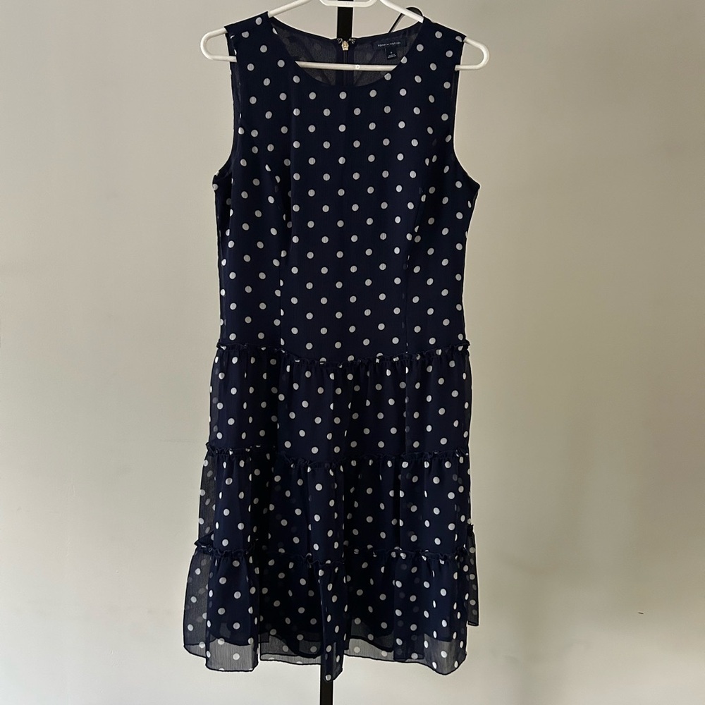 Tommy Hilfiger Polka Dot Sleeveless Navy Dress, Size 8.